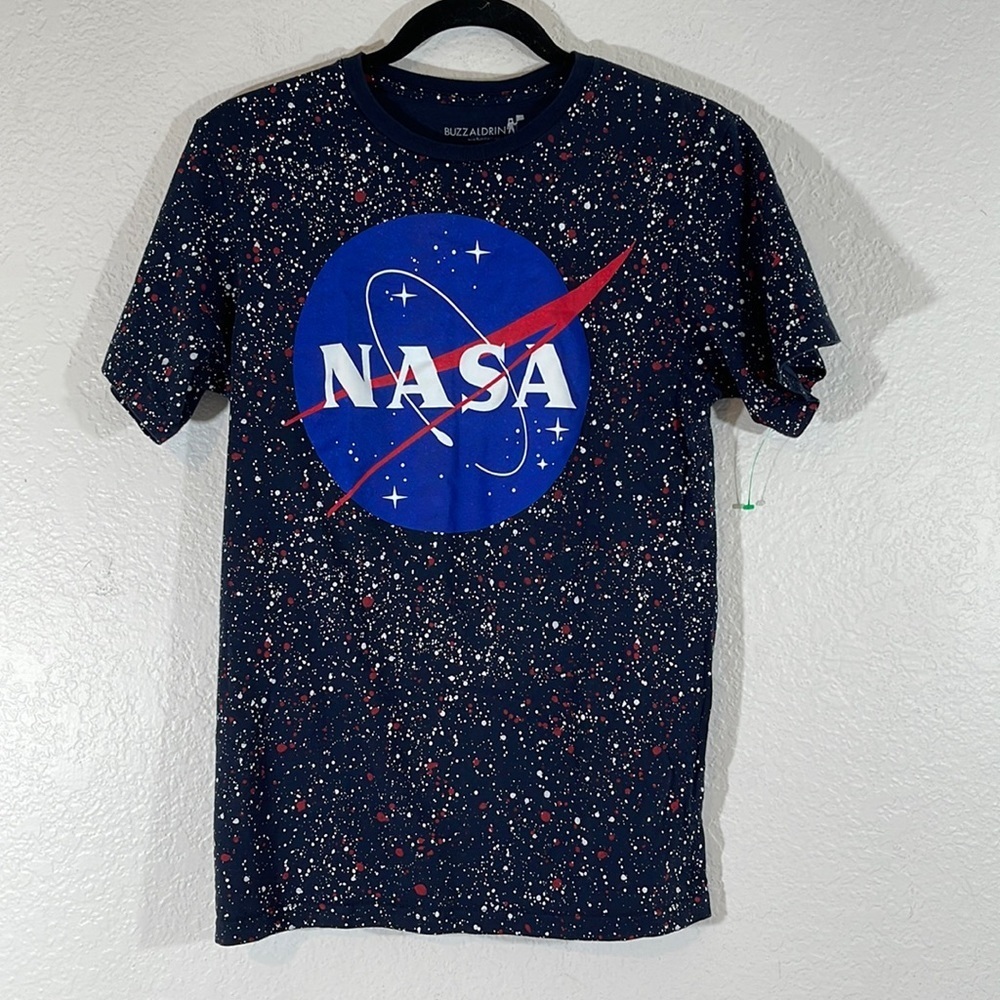 BUZZ ALDRIN NASA Retro Space Splatter Star Galaxy Astronaut Graphic Tee Small